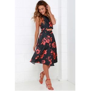 Lulu's 'Just My Imagination' Black and Red Floral Print Two-Piece Dress